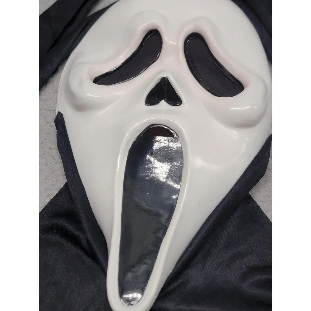 Vintage Ghost Face Fun World EU Scream Mask Black Hood Costume Adult One‎ Sz 90s